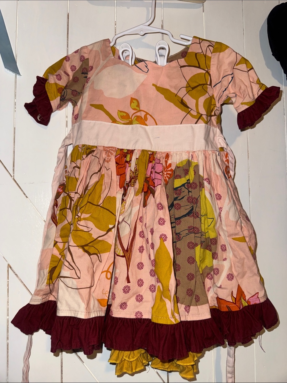 Persnickety Patchwork Floral Dress in Pink, Mustard, Burgundy